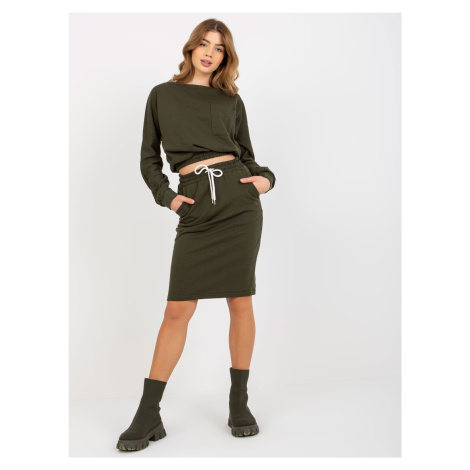 Women's basic set skirt and sweatshirt - khaki