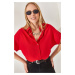 Olalook Women's Red Bat Oversize Linen Shirt