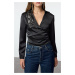 Trendyol Black Woven Double Breasted Shiny Stone Satin Shirt