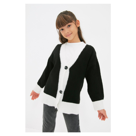 Trendyol Black Color Block Girl Knitwear Cardigan