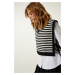 Happiness İstanbul Women's Black Tied Striped Crop Knitwear Sweater