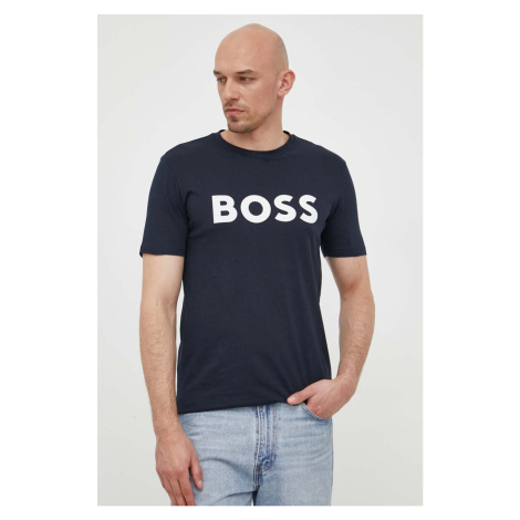 Bavlnené tričko BOSS BOSS CASUAL pánske, tmavomodrá farba, s potlačou, 50481923 Hugo Boss