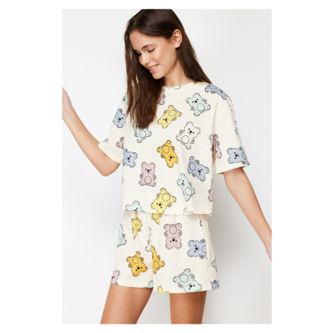 Trendyol Ecru 100% Cotton Teddy Bear Patterned Knitted Pajamas Set