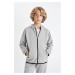 DEFACTO Boy Basic Gray Hooded Zippered Pocket School Sweatshirt