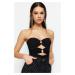 Trendyol Black Fitted Knitted Bodysuit with Shiny Accessories and Snap Fasteners