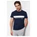 Trendyol Navy Regular/Real Fit Crew Neck Striped Printed 100% Cotton T-shirt