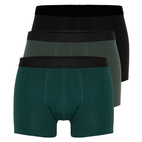 Trendyol 3-Piece Green-Black Striped-Plain Mix Cotton Boxer