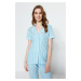 Trendyol Light Blue Striped Piping Detailed Sleep Band Knitted Pajama Set