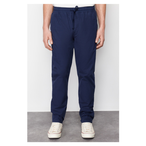 Trendyol Navy Blue Relaxed Fit Elastic Waistband Summer 100% Cotton Soft Linen Trousers