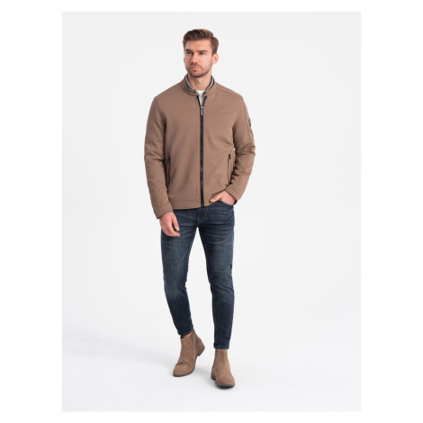 Ombre Men's BIKER jacket in structured fabric - light brown