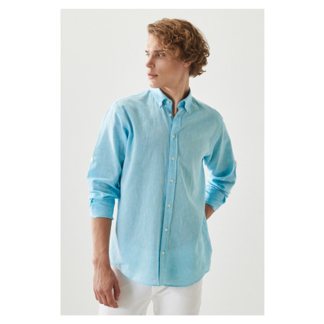 AC&Co / Altınyıldız Classics Men's Turquoise Comfort Fit Relaxed-Cut Buttoned Collar Casual Line