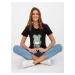 Black and Green Cotton Women's T-shirt with Application