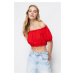 Trendyol Red Carmen Collar Gossamer Crop Knitted Blouse