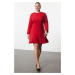 Trendyol Curve Red Basic Long Sleeve Hidden Zipper Mini Woven Plus Size Dress