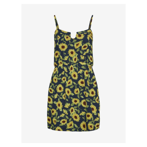 Žlto-modré kvetované krátke šaty na ramienka Noisy May Sunflower