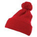 Pom Pom Knit hat with cuff red