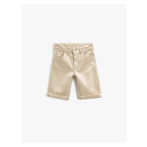 Koton Chino Bermuda Shorts with Pockets Cotton Cotton with Turn-Up Legs, Adjustable Elastic Wais