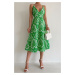 Madmext Zelené vzorované šaty Dekolt midi dĺžky