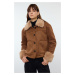 Trendyol Brown Regular Fit Plush Detailed Suede Coat