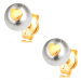 Zlaté náušnice 585 - biela perla s lesklým súmerným srdiečkom