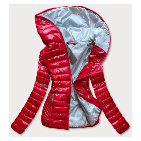 Červená prešívaná dámska bunda s kapucňou (B9561) Červená