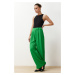 Trendyol Green Hook and Loop Closure High Waist Pleated Wide Leg/Wide Cut Knitted Palazzo Trouse