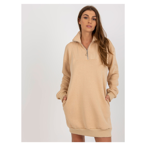 Basic béžové mikinové šaty oversized střihu JEDNA