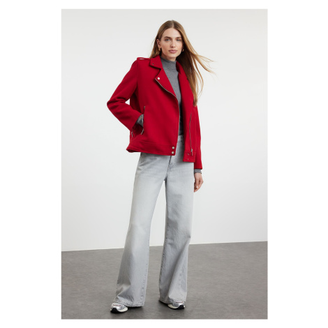 Trendyol Red Regular Cashmere Biker Thin Jacket Coat