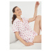 Trendyol Pink Striped Heart Patterned Viscose Woven Pajama Set