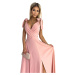 405-3 ELENA Długa suknia z dekoltem i wiązaniami na ramionach - BRUDNY RÓŻ