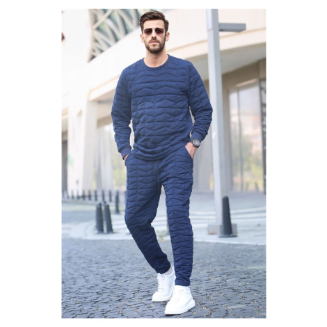 Madmext Navy Blue Quilted Patterned Tracksuit Set 5907