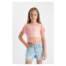 DEFACTO Girl's Crop Crew Neck Gradient Printed Tulle Short Sleeve T-Shirt Undershirt 2-Piece Set