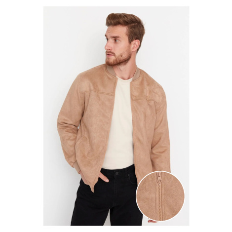 Trendyol Camel Regular Fit Zippered Suede Coat