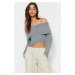 Trendyol Light Gray Super Crop Carmen Collar Knitwear Sweater