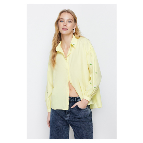 Trendyol Yellow Embroidery Detailed Cotton Regular Fit Shirt