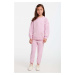 GRIMELANGE Jabor Girl's Embroidered Crew Neck Comfort Pink Tracksuit Set