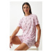 Happiness İstanbul Women's Light Pink Patterned Viscose Shorts T-Shirt Pajama Set