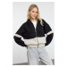 Trendyol Black Color Block Zipper Detailed Oversize/Wide Fit Knitted Sweatshirt