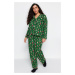 Trendyol Curve Green Shirt Collar New Year Themed Knitted Pajama Set