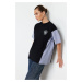 Trendyol Black Oversize/Wide Fit Poplin Detail Printed Knitted T-Shirt