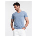 Ombre BASIC men's classic cotton T-shirt with a serape neckline - blue