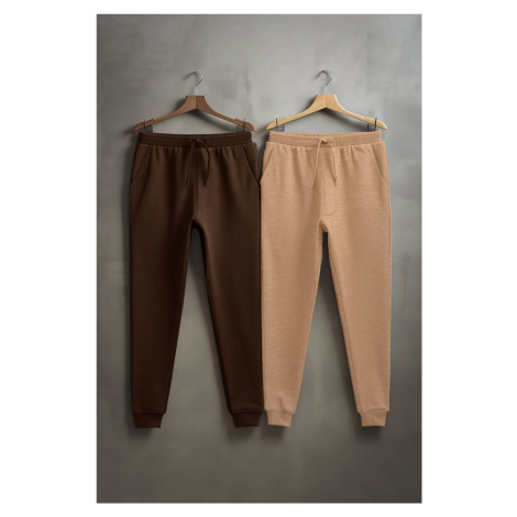 Trendyol Brown-Beige Regular/Normal Cut Elastic Jogger 2-Pack Sweatpants