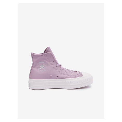 Svetlo fialové dámske kožené členkové tenisky na platforme Converse Chuck Taylor All Star Lift