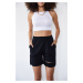 XHAN Women's Black Ripped Detailed Shorts