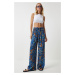 Happiness İstanbul Women's Blue Tile Patterned Loose Viscose Palazzo Trousers