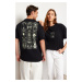 Trendyol Black Oversize/Wide Cut 100% Tarot Printed T-Shirt