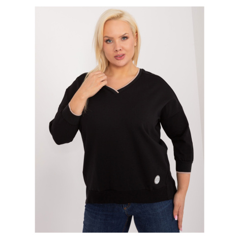 Plus size black smooth blouse with cuffs