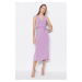 Trendyol Purple Tie Detailed Midi V-Neck Stretchy Knit Dress