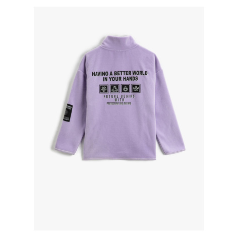 Koton Fleece Sweatshirt High Collar Half Zipper Printed Back Pocket