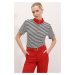 Bigdart Women's Red Polo Collar Zippered Striped T-Shirt 0497